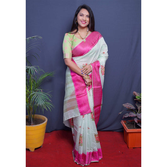 Shafnufab Women's Banarasi Silk Saree With Blouse  In  Pink