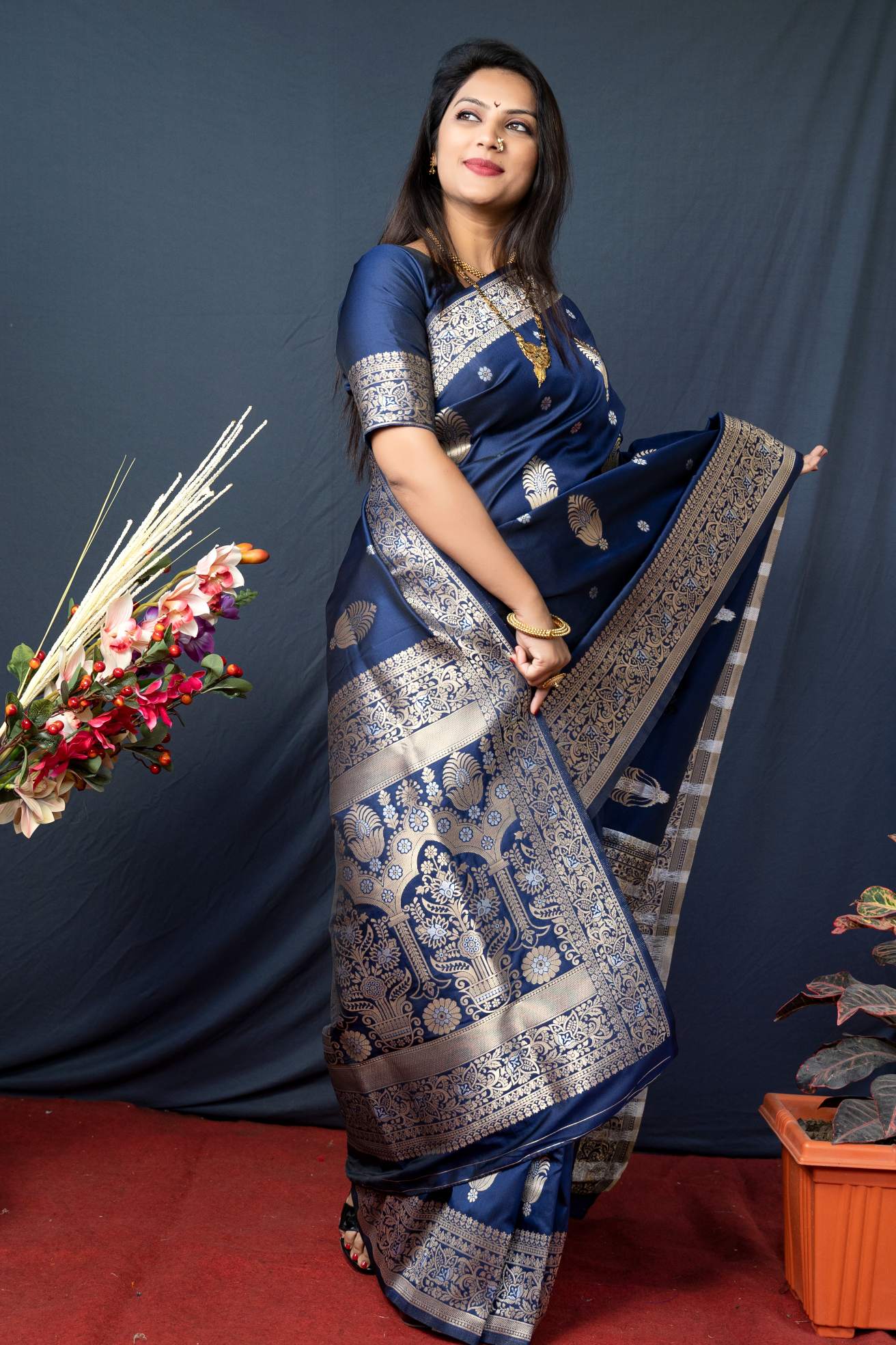 Winsome Navy Blue Color Festive Wear Paithani Silk Saree