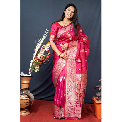 Shafnufab Women's Paithani Silk Saree With Blouse  In  Magenta