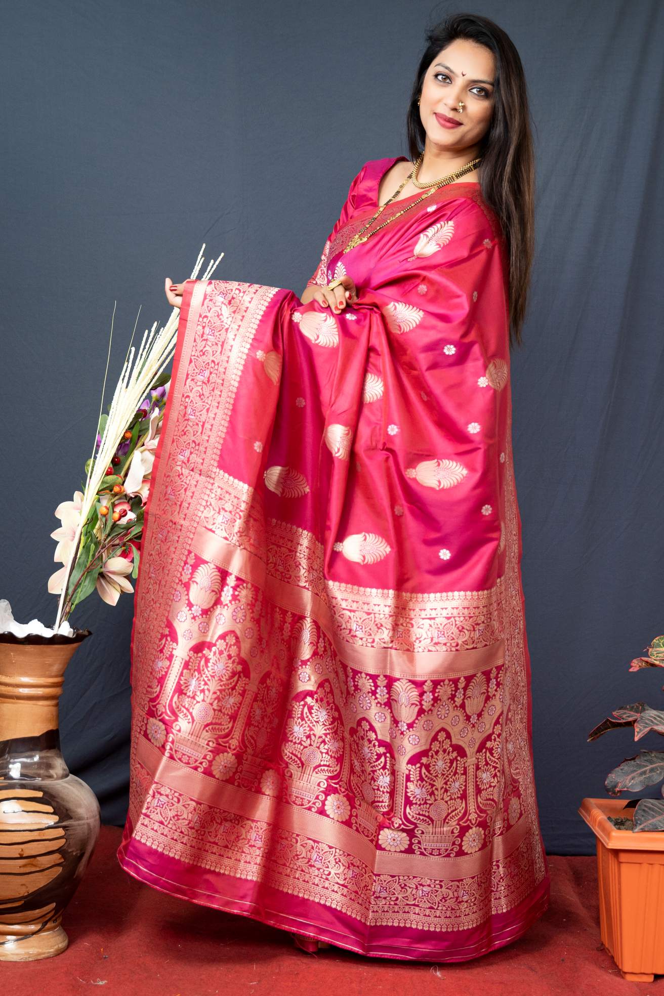 Shafnufab Women's Paithani Silk Saree With Blouse  In  Magenta