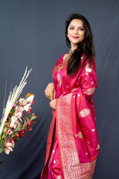 Shafnufab Women's Paithani Silk Saree With Blouse  In  Magenta