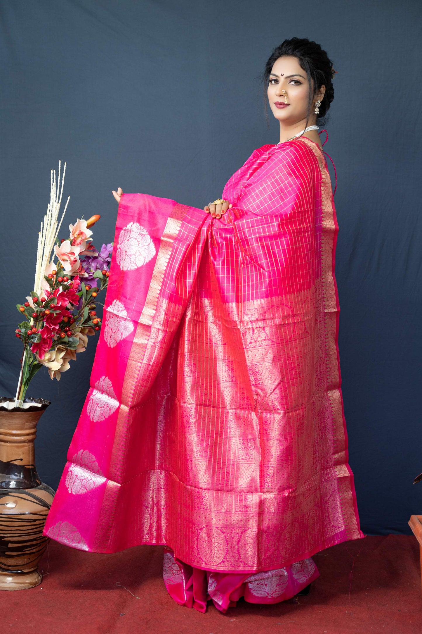 Shafnufab Women's Paithani Silk Saree With Blouse  In  Pink