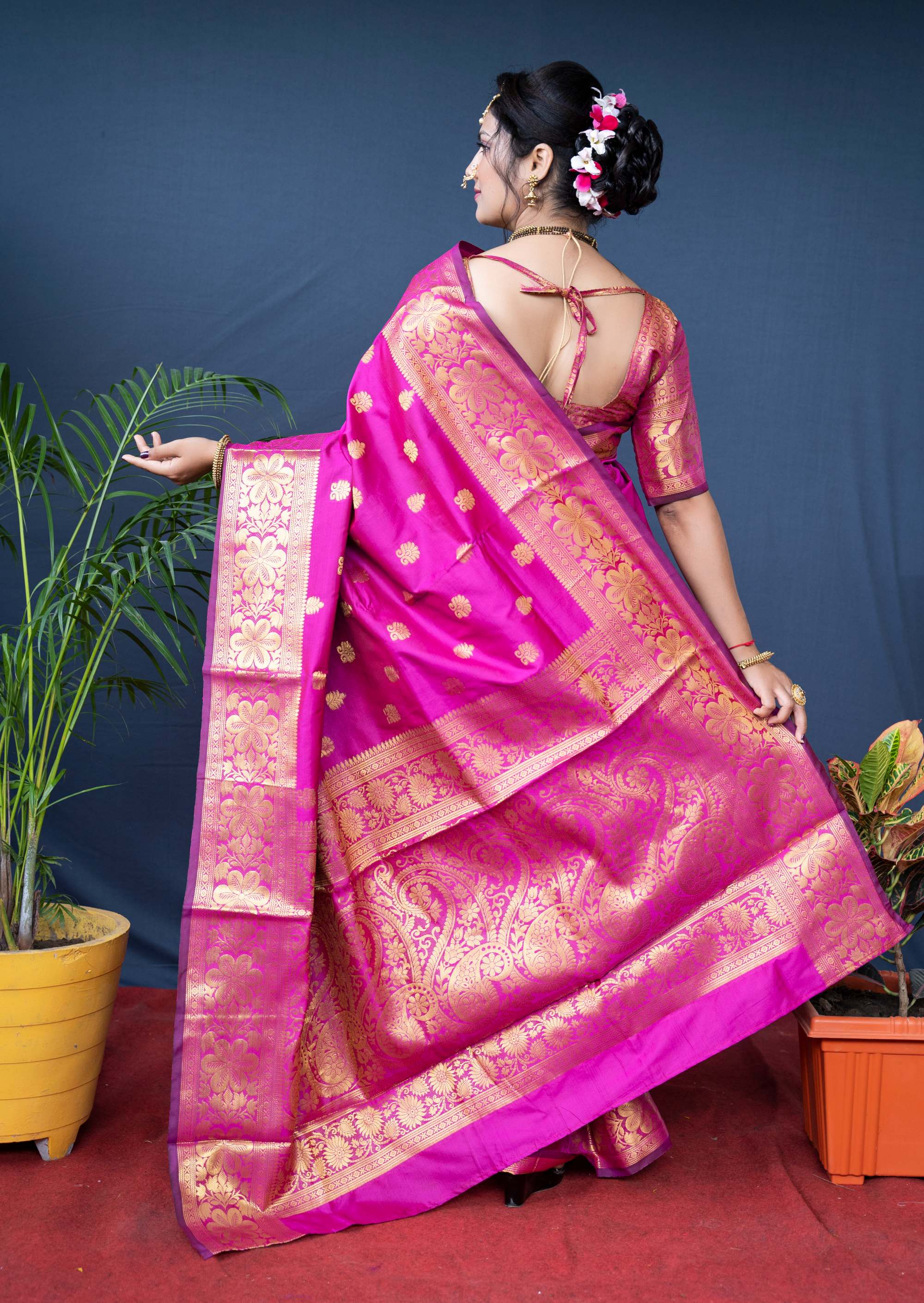 Blue abstract-style printed fancy softy silk saree with intricately  designed border & pallu