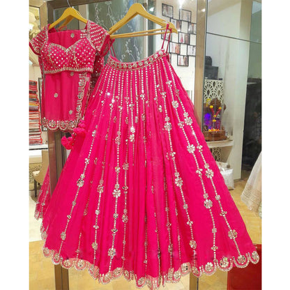 Shafnufab Women's Gorgette Lehenga Choli  In  Rani Pink  Colour