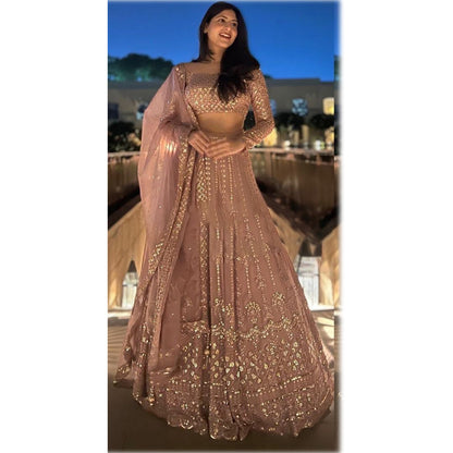 Shafnufab Women's Gorgette Lehenga Choli  In  Bige  Colour