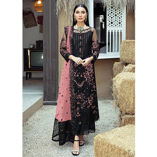 Shafnufab® Women's Pink Georgette Embroidered Palazzo Suit