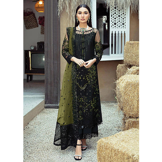 Shafnufab Women's Green Georgette Embroidered Palazzo Suit