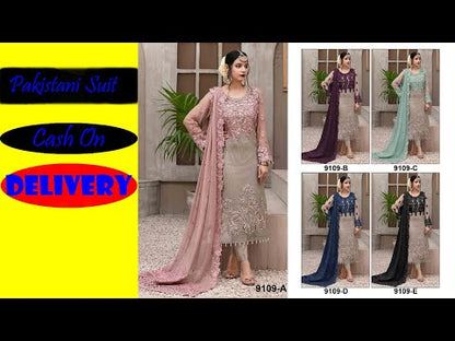 Shafnufab Women's Georgette Wear Pakistani Salwar Kameez In Purple
