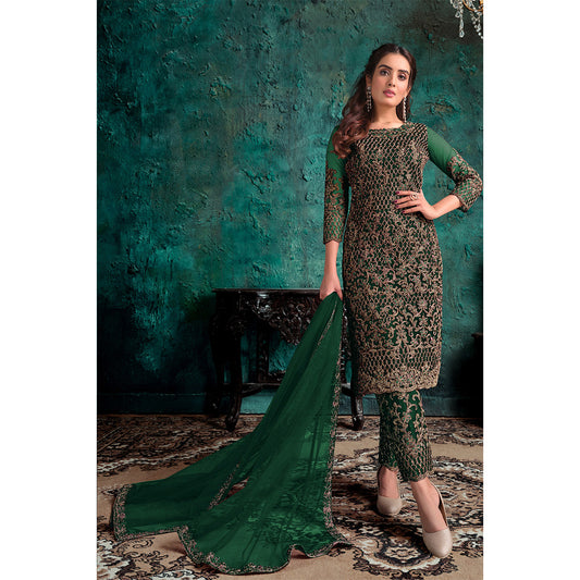 Shafnufab Embroidered Net Pakistani Suit in Green