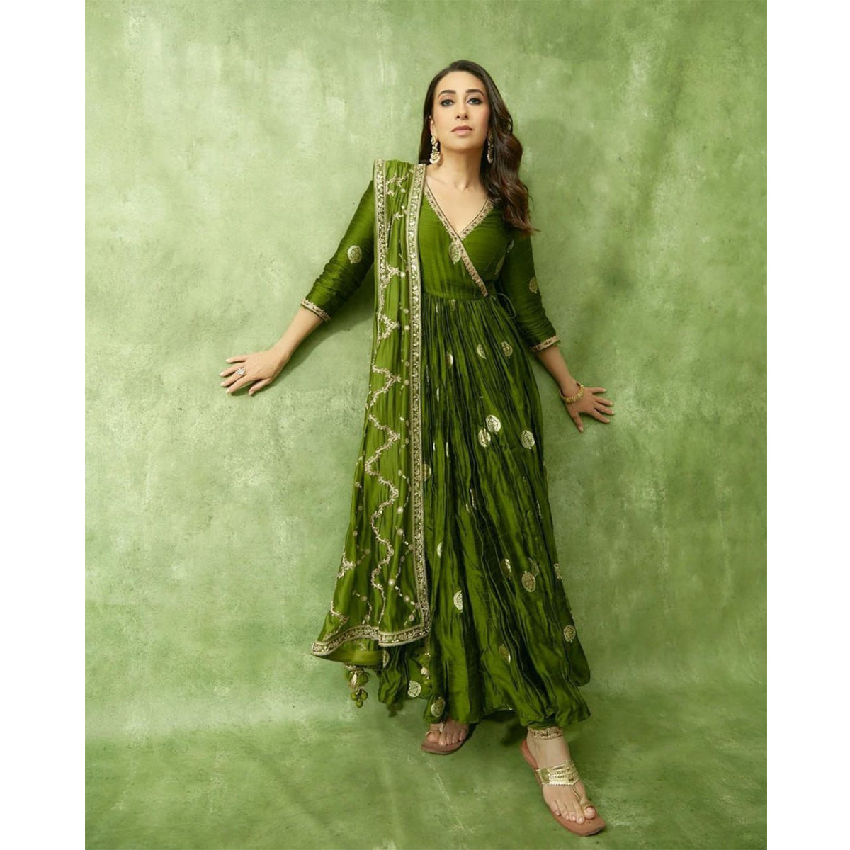 Shafnufab® Women's Satin silk Anarkali Gown  In  Green  Colour