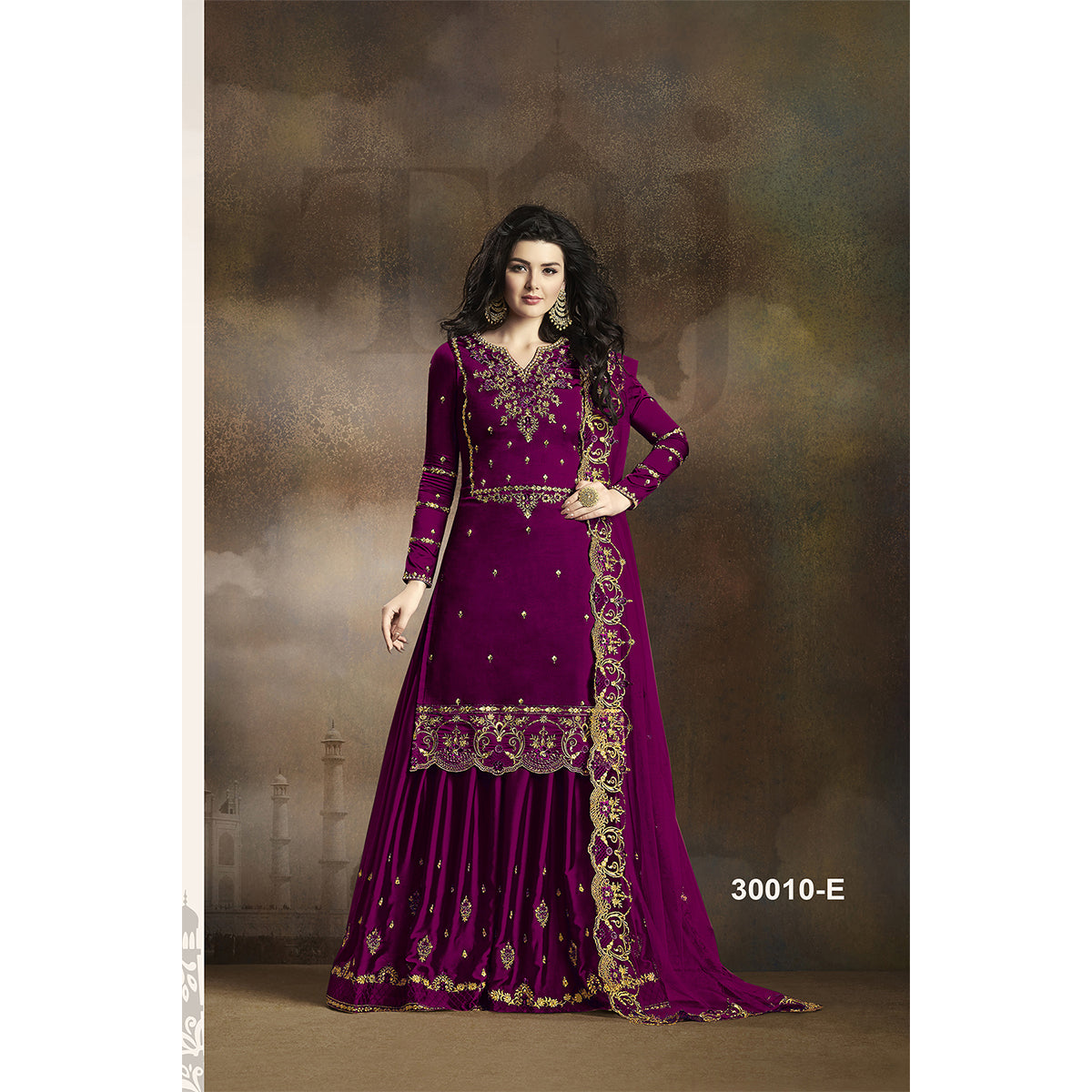 Shafnufab® Women's Rangoli Silk Heavy Embroidery Work Plazzo Suit in Purple