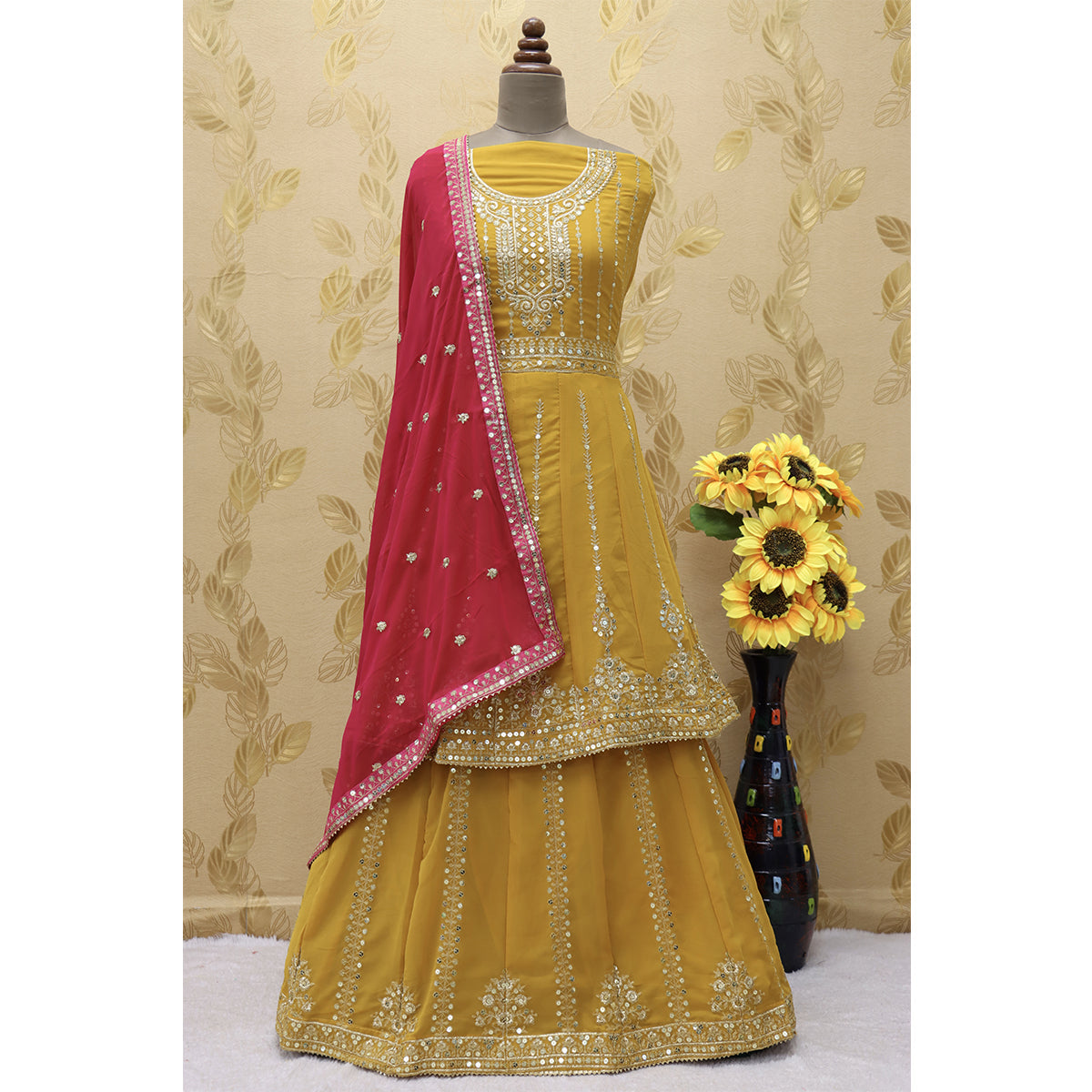 Shafnufab® Yellow Indian Pakistani rich look georgette salwar kameez suit